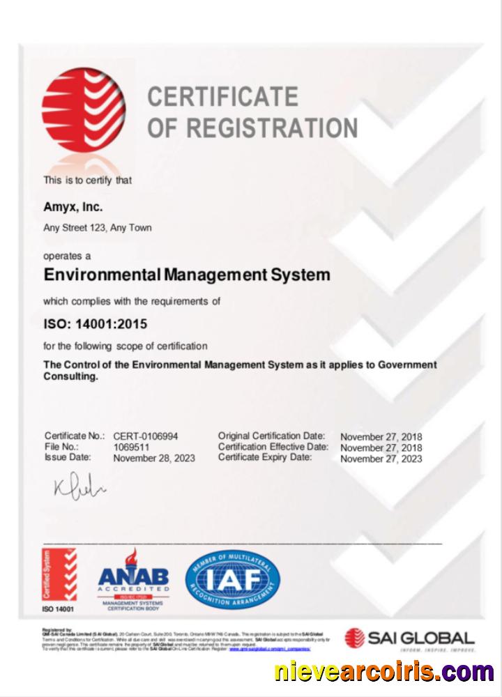 Australia SAI GLOBAL certificate of business registration
